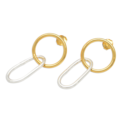 Gold-accented dangle earrings, 'Golden Bonds' - 18k Gold-Accented Geometric Dangle Earrings from Bali