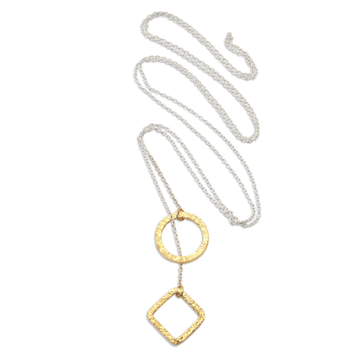 Gold-accented lariat necklace, 'Contemporary Allure' - Modern 18k Gold-Accented Sterling Silver Lariat Necklace