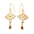 Gold-plated garnet dangle earrings, 'Perseverance Feathers' - Peacock-Themed Gold-Plated Dangle Earrings with Garnet Gems