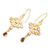 Gold-plated garnet dangle earrings, 'Perseverance Feathers' - Peacock-Themed Gold-Plated Dangle Earrings with Garnet Gems