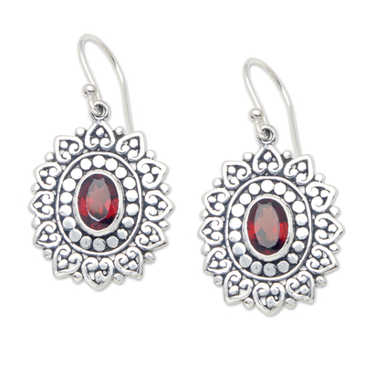 Garnet dangle earrings, 'Spring Commitment' - Traditional Floral Dangle Earrings with 1-Carat Garnet Gems