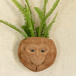 Coconut shell wall planter, 'Monkey Nature' - Hand-Carved Monkey-Themed Coconut Shell Wall Planter