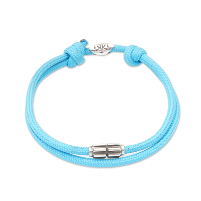 Pulsera de cordón con colgante de plata de ley - Brazalete de cordón de nailon azul cielo con detalle de plata esterlina