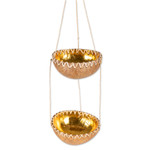 Coconut shell hanging planter, 'Natural Prosperity' - Handcrafted Coconut Shell Hanging Planter in a Natural Hue