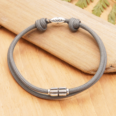 UNICEF Market | 950 Silver and Waxed Cord Bracelet from Thailand - Everyday  Thai in Steel Grey