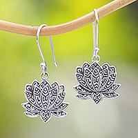 Sterling silver dangle earrings, 'Enchanting Lotus'
