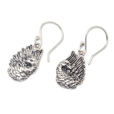 Sterling silver dangle earrings, 'Chic Peacock' - Sterling Silver Peacock Dangle Earrings Crafted in Bali