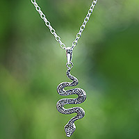 Sterling silver pendant necklace, 'Magnificent Hiss' - Polished Sterling Silver Necklace with King Cobra Pendant