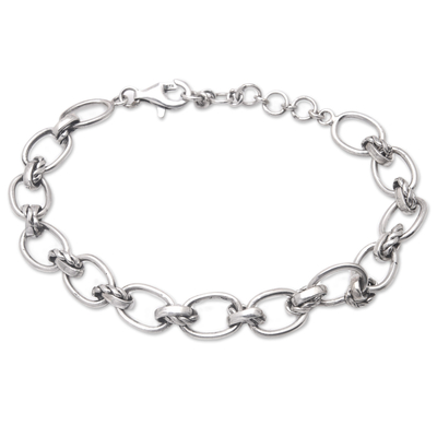 Sterling silver chain bracelet, 'Connected to the Island' - Polished Sterling Silver Chain Bracelet Crafted in Bali