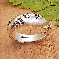 Sterling silver band ring, 'Canine Paws' - Inspirational Paw-Themed Sterling Silver Band Ring from Bali