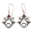 Garnet dangle earrings, 'Peaceful Bat' - Sterling Silver Bat Dangle Earrings with Garnet Stones thumbail
