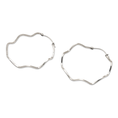 Sterling silver hoop earrings, 'Ethereal Halos' - High-Polished Round Sterling Silver Hoop Earrings from Bali