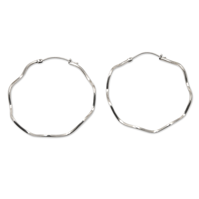 Sterling silver hoop earrings, 'Ethereal Halos' - High-Polished Round Sterling Silver Hoop Earrings from Bali