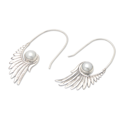 Pendientes colgantes con perlas Mabe cultivadas - Aretes colgantes de plata y perlas Mabe cultivadas con motivo de alas