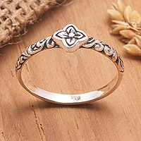 Sterling silver band ring, 'Single Clover'