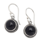 Onyx dangle earrings, 'Guardian Gaze' - Dangle Earrings with Onyx Cabochons and Braided Motifs