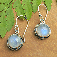 Rainbow moonstone dangle earrings, 'Harmony Gaze' - Dangle Earrings with Rainbow Moonstones and Braided Motifs