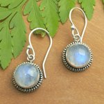 Rainbow moonstone dangle earrings, 'Harmony Gaze' - Dangle Earrings with Rainbow Moonstones and Braided Motifs