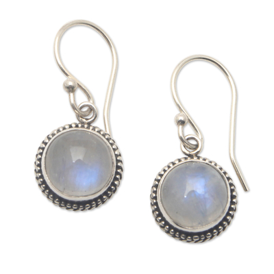 Rainbow moonstone dangle earrings, 'Harmony Gaze' - Dangle Earrings with Rainbow Moonstones and Braided Motifs