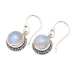Rainbow moonstone dangle earrings, 'Harmony Gaze' - Dangle Earrings with Rainbow Moonstones and Braided Motifs