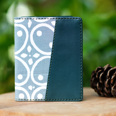 Batik cotton and faux leather card wallet, 'Ivy Tenderness' - Handmade Dark Ivy Faux Leather Card Wallet with Batik Motifs