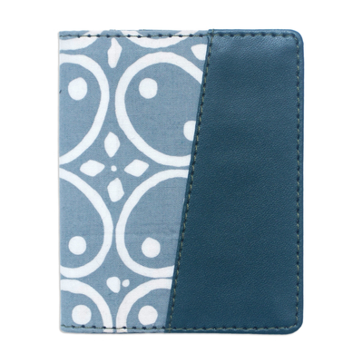 Batik cotton and faux leather card wallet, 'Ivy Tenderness' - Handmade Dark Ivy Faux Leather Card Wallet with Batik Motifs