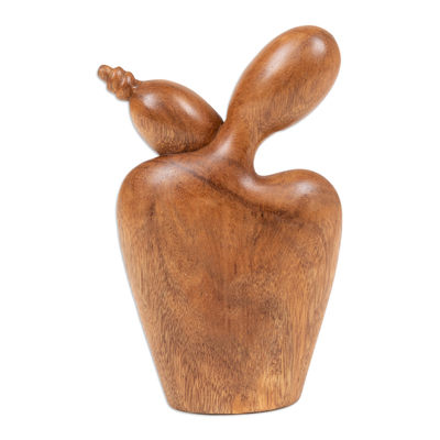 Wood sculpture, 'Sending my Love to You' - Abstract Wood Sculpture of Couple Hand-Carved in Bali