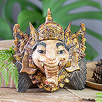 Wood mask, 'Godly Ganesha' - Handcrafted Traditional Ganesha Acacia Wood Mask from Bali