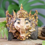 Wood mask, 'Godly Ganesha' - Handcrafted Traditional Ganesha Acacia Wood Mask from Bali