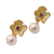 Pendientes colgantes de perlas cultivadas y amatistas bañados en oro - Aretes colgantes florales chapados en oro de 18 k con perlas y gemas