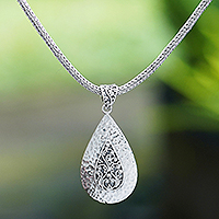 Sterling silver pendant necklace, 'Bright Drop' - Silver Teardrop Pendant Necklace with Hammered Finish