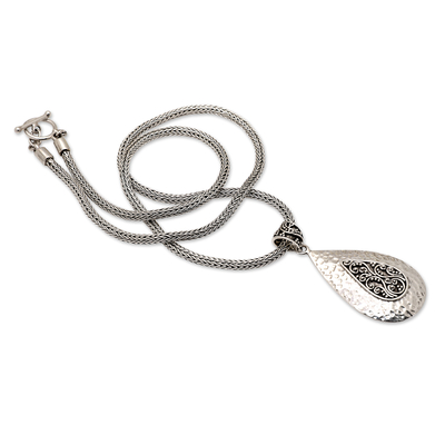 Collar colgante de plata esterlina - Collar con colgante de lágrima de plata con acabado martillado