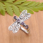 Amethyst cocktail ring, 'Purple Dragonfly' - Sterling Silver Dragonfly Cocktail Ring with Amethyst Stones
