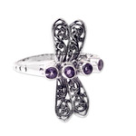 Amethyst cocktail ring, 'Purple Dragonfly' - Sterling Silver Dragonfly Cocktail Ring with Amethyst Stones