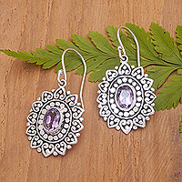 Amethyst dangle earrings, 'Blooming Chakra'