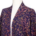 Batik rayon kimono jacket, 'Kintamani' - Batik Kimono Jacket in Blue Purple & Brown with Leaf Motifs