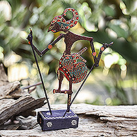 Wood shadow puppet, 'Dashing Arjuna' - Handcrafted Traditional Klepu Wood Arjuna Shadow Puppet