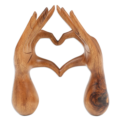 Escultura de madera - Escultura de madera de suar romántica inspiradora tallada a mano.