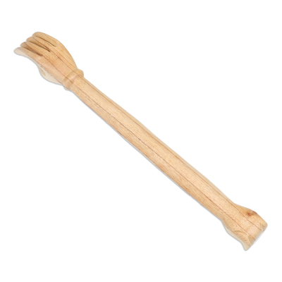 Wood back scratcher, 'Give Me a Hand' - Wood Back Scratcher Carved by Hand in Bali with Owl Motif