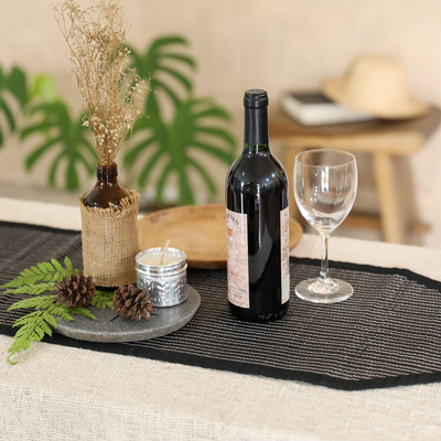 Tischläufer aus Baumwollmischung - Schwarzer Tischläufer aus Baumwollmischung mit geometrischem Design