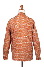 Men's batik cotton shirt, 'Denpasar Gentleman in Russet' - Russet and Salamander Geometric Batik Cotton Shirt for Men