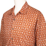 Men's batik cotton shirt, 'Denpasar Gentleman in Russet' - Russet and Salamander Geometric Batik Cotton Shirt for Men