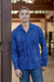 Men's batik cotton shirt, 'Denpasar Gentleman in Blue' - Handcrafted Men's Batik Cotton Collared Shirt in Blue Hues