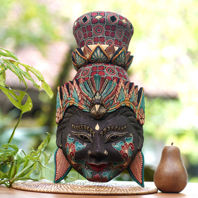 Wood mask, 'Powerful Rama' - Handcrafted Batik Pule Wood Rama Mask with Bird Detail