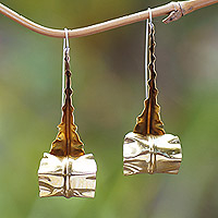 Brass drop earrings, 'Summer Nature' - Leafy-Themed Brass Drop Earrings in a High Polish Finish