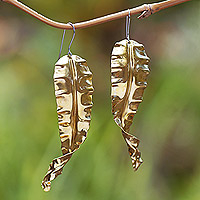 Brass dangle earrings, 'Summer Foliage' - Leafy-Themed Brass Dangle Earrings in a High Polish Finish