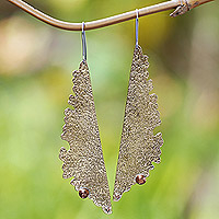 Brass dangle earrings, 'Glamorous Memories' - Textured Brass Dangle Earrings with Stainless Steel Hooks