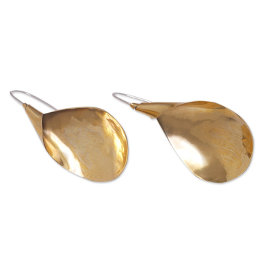 Brass drop earrings, 'Radiant Thoughts' - Polished Brass Drop Earrings with Stainless Steel Hooks
