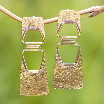 Brass dangle earrings, 'Radiant Views' - Geometric Brass Dangle Earrings with Stainless Steel Posts