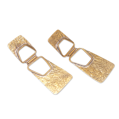 Brass dangle earrings, 'Radiant Views' - Geometric Brass Dangle Earrings with Stainless Steel Posts